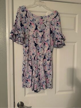 Lilly Pulitzer Navy Blue Pink Paisley Romper